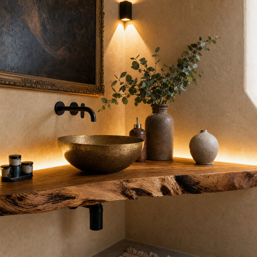 Wooden Bathroom Corner Vanity Shelf