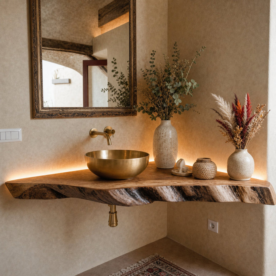 Wooden Corner Bathroom Floating Shelf