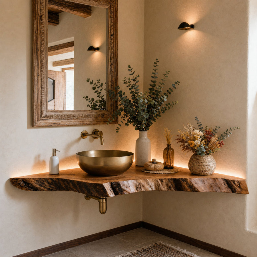 Wooden Corner Bathroom Vanity Shelf