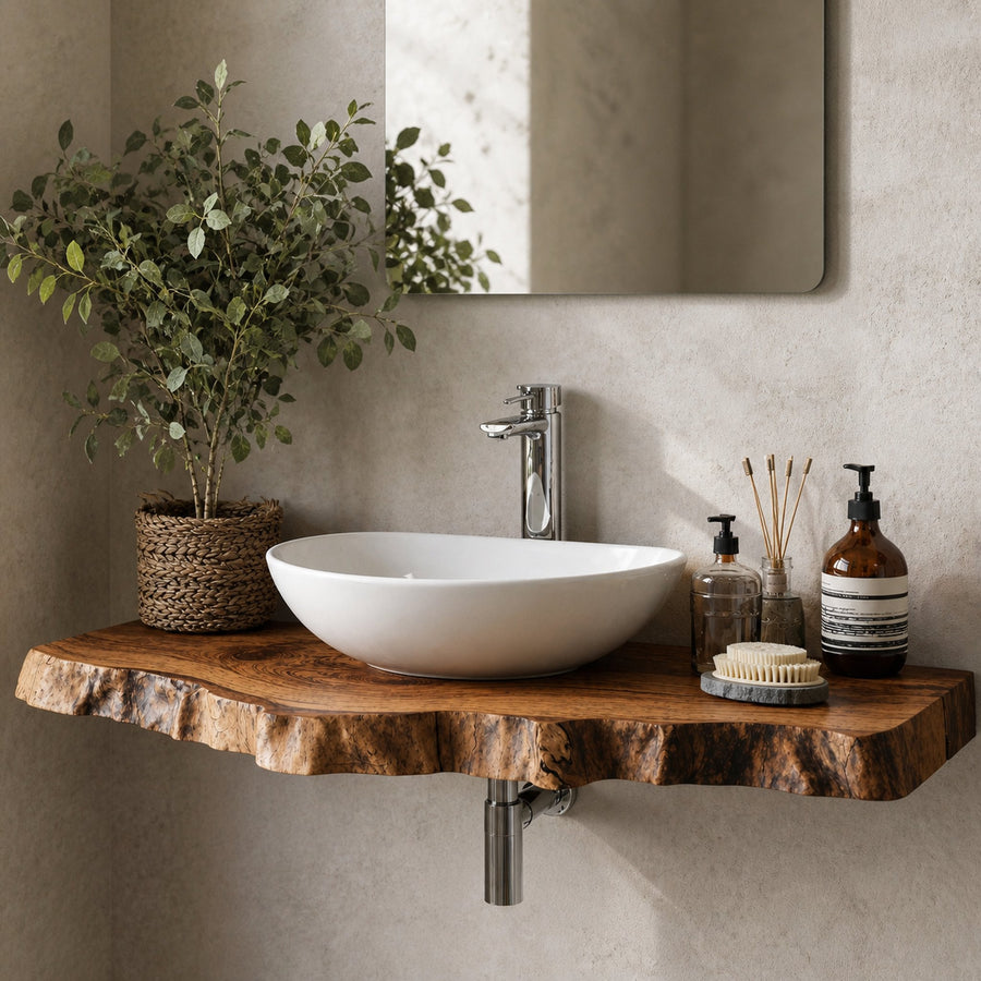 Wooden Floating Shelf For Bathroom Vanity With Storage Space