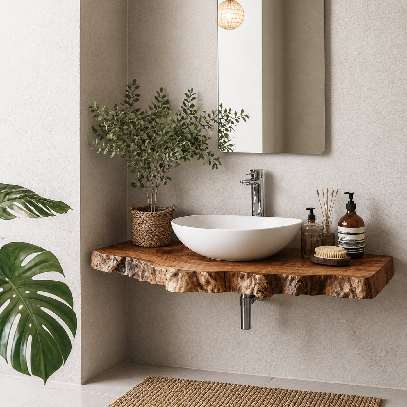 Wooden Floating Shelf For Bathroom Vanity With Storage Space - product view 2