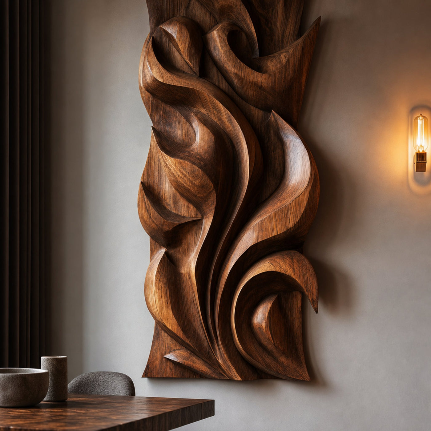 Abstract Carved Solid Wood Wall Art Sculptural Interior Decor