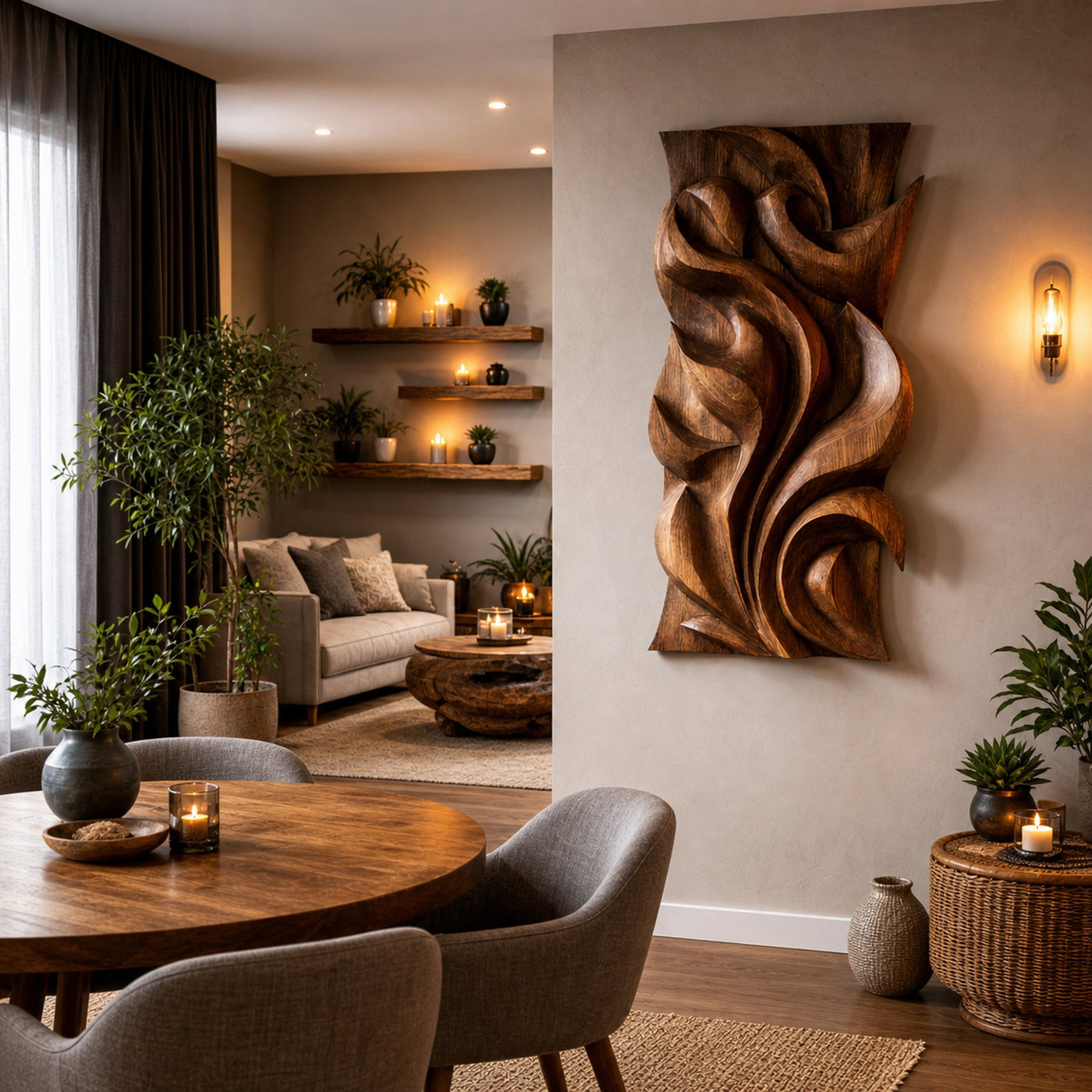 Abstract Carved Solid Wood Wall Art Sculptural Interior Decor - product view 2