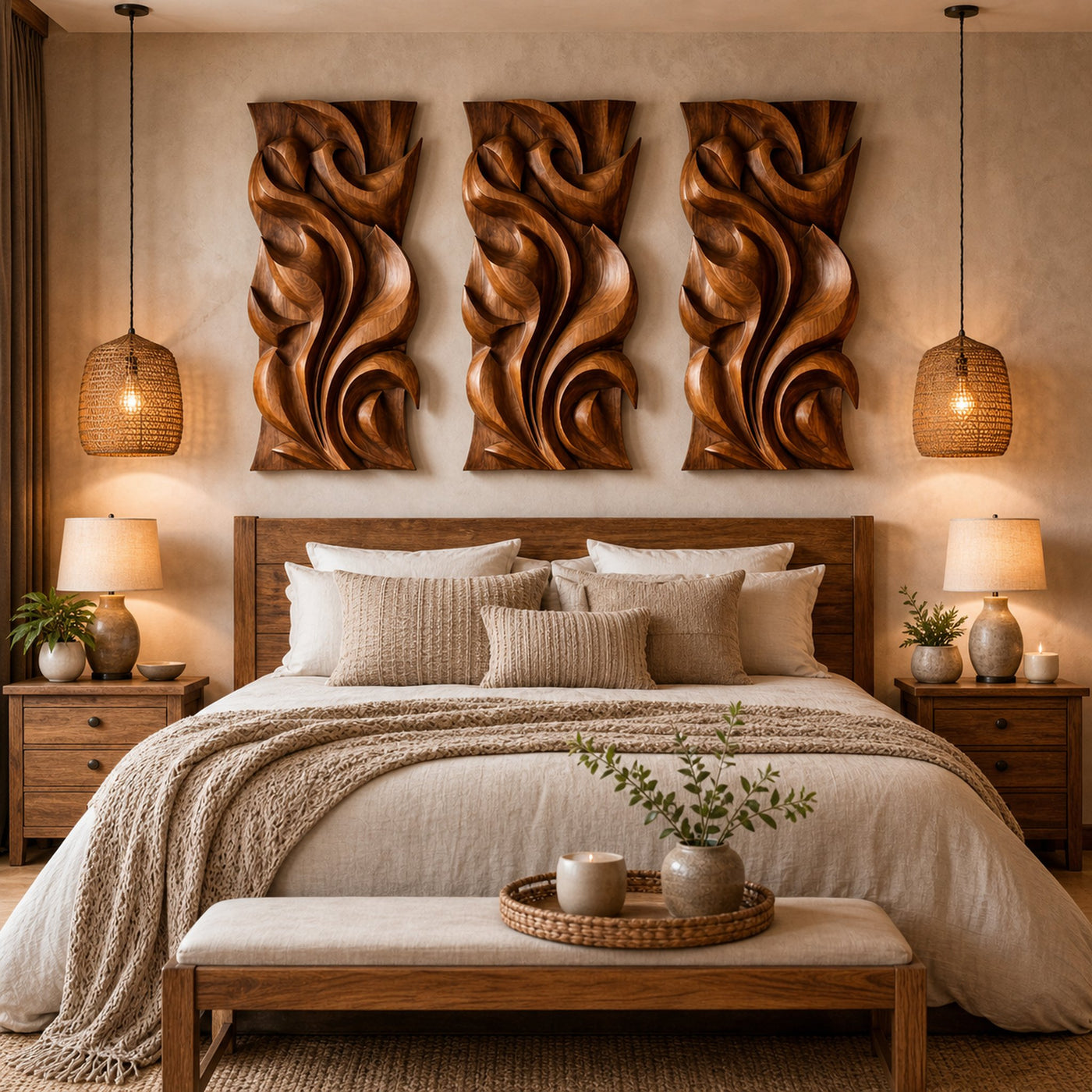 Abstract Carved Solid Wood Wall Art Sculptural Interior Decor - product view 3