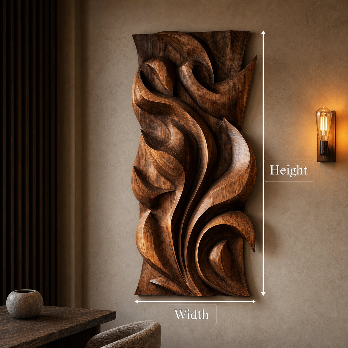Abstract Carved Solid Wood Wall Art Sculptural Interior Decor - product view 5