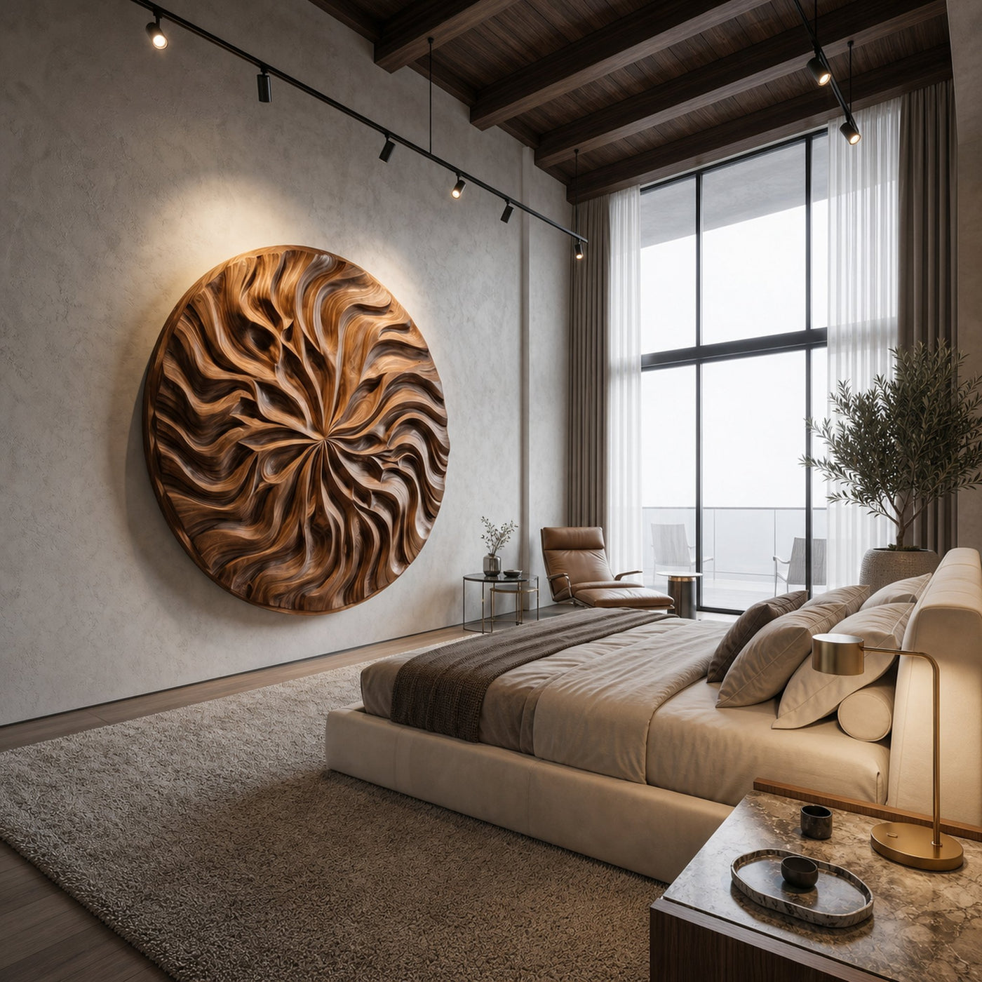 Abstract Flow Wood Wall Art Contemporary Neutral Hallway Decor - product view 2