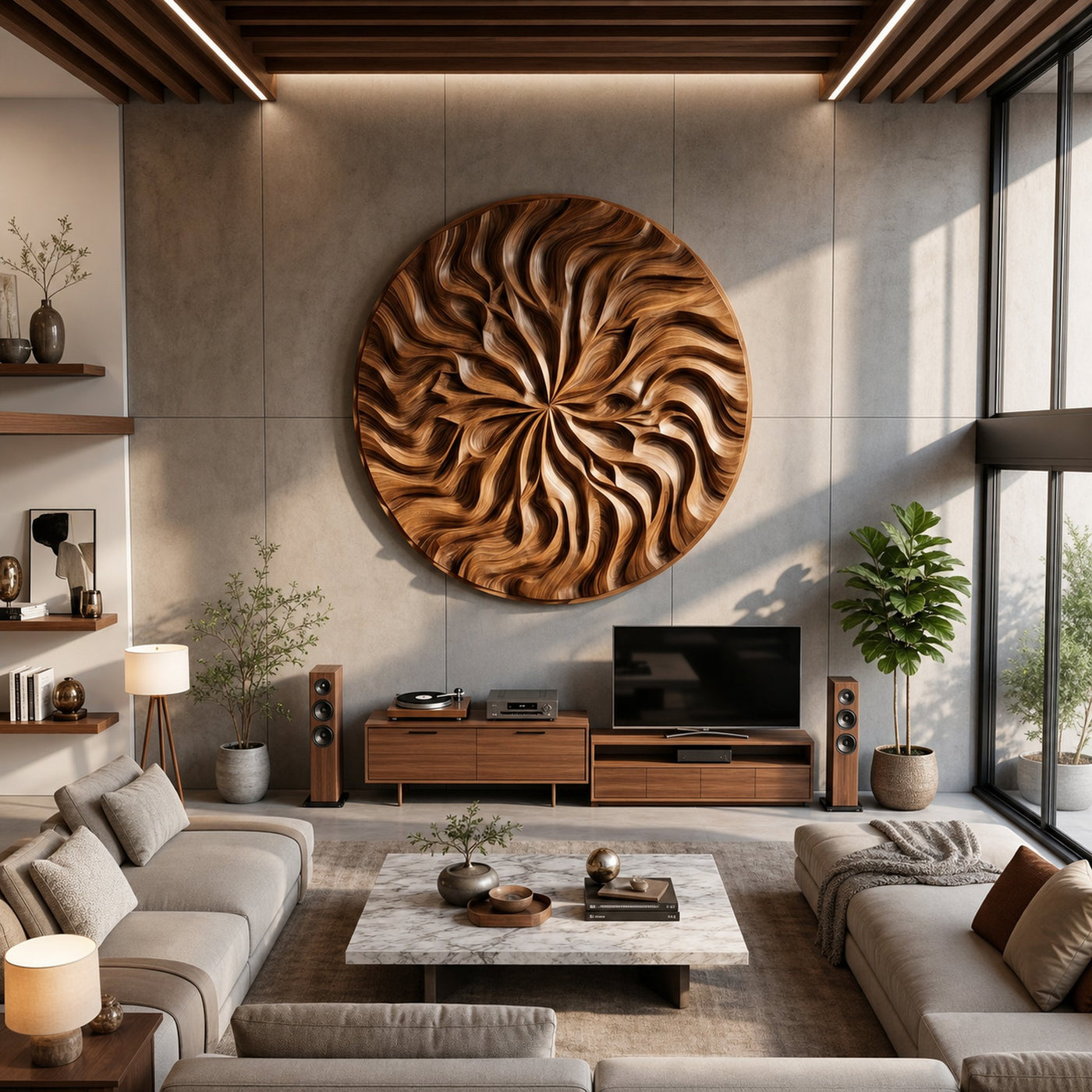 Abstract Flow Wood Wall Art Contemporary Neutral Hallway Decor - product view 4