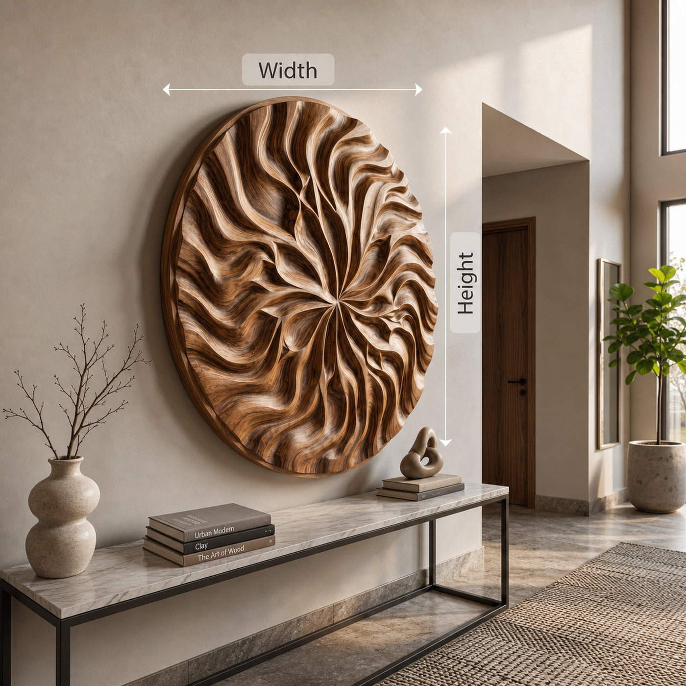 Abstract Flow Wood Wall Art Contemporary Neutral Hallway Decor - product view 5