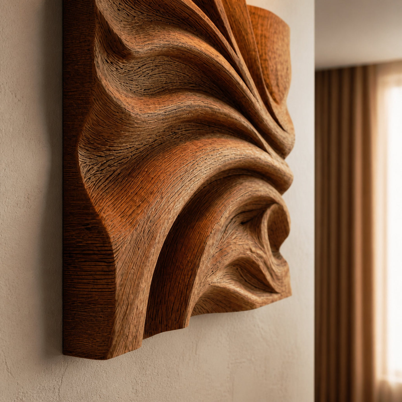 Abstract Fold Carved Solid Wood Wall Art Modern Interior Decor