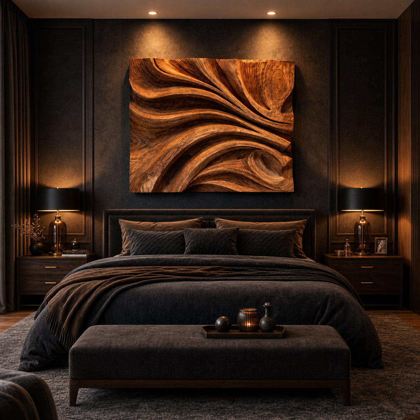 Abstract Fold Carved Solid Wood Wall Art Modern Interior Decor - product view 2