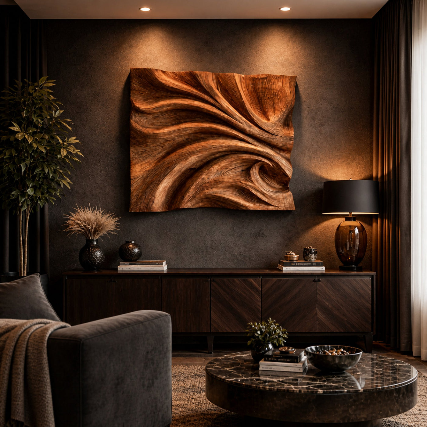 Abstract Fold Carved Solid Wood Wall Art Modern Interior Decor - product view 3