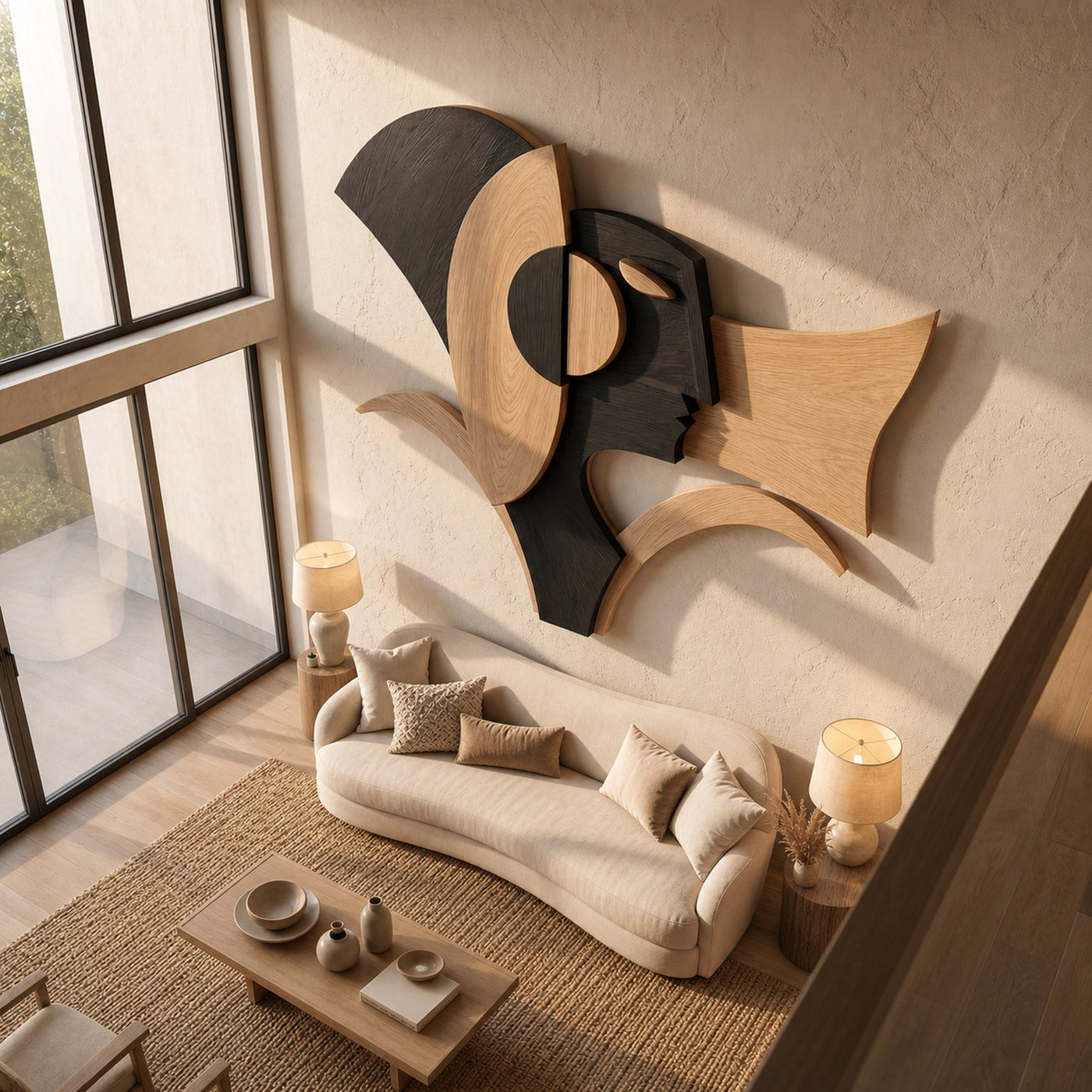 Abstract Geometric Wooden Wall Decor Panel For Living Room And Bedroom - product view 2