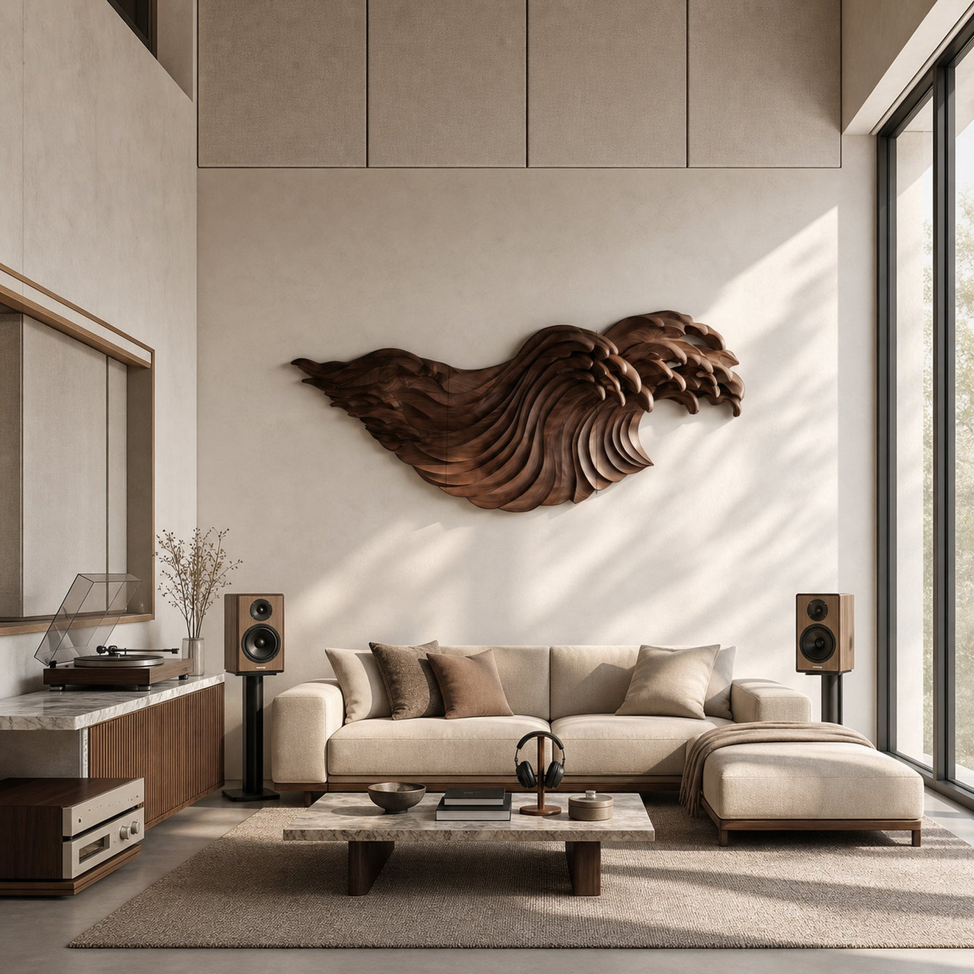 Abstract Ocean Wave Wooden Wall Art With Flowing Sculptural Design For Living Room And Bedroom