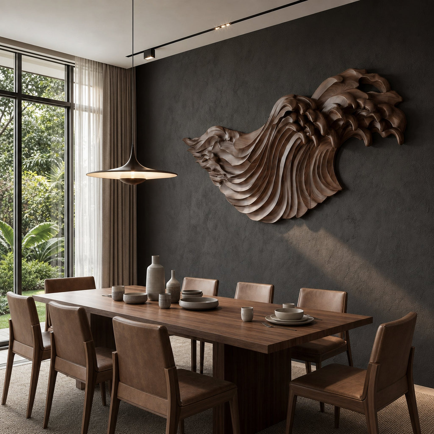 Abstract Ocean Wave Wooden Wall Art With Flowing Sculptural Design For Living Room And Bedroom - product view 2