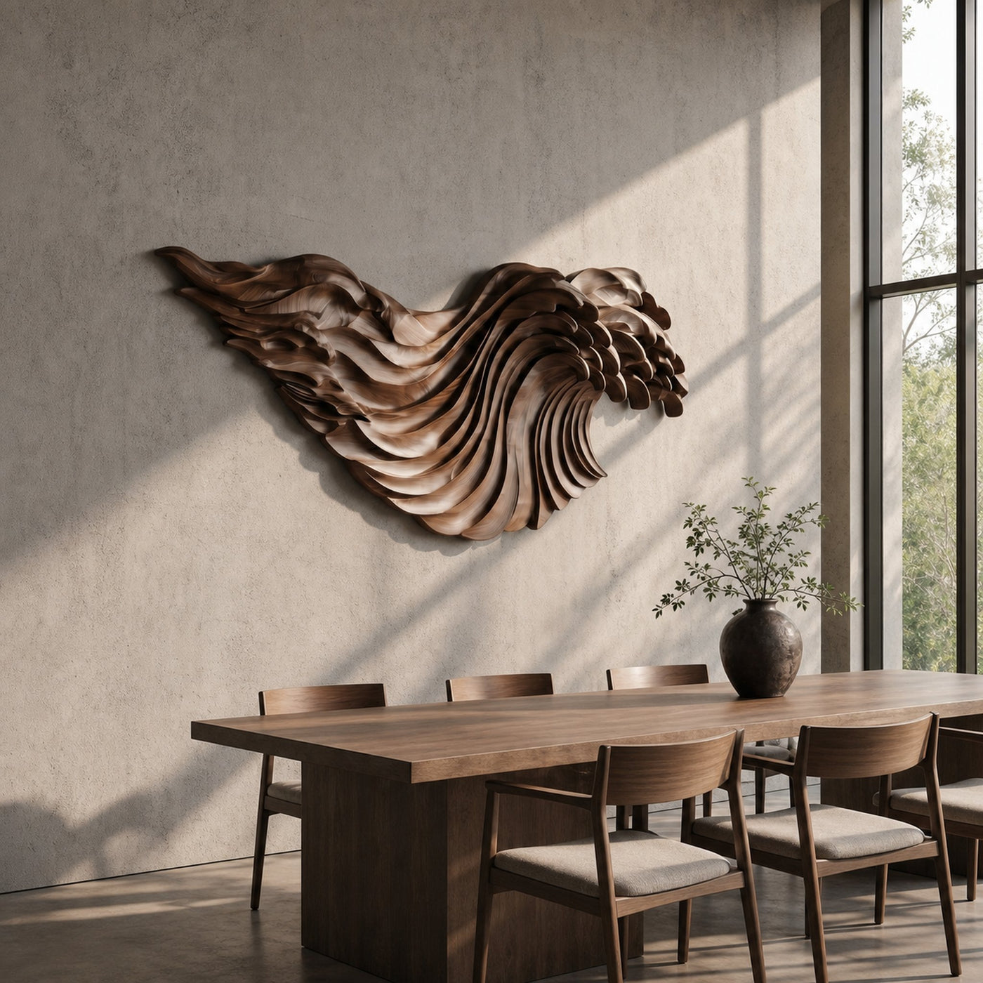Abstract Ocean Wave Wooden Wall Art With Flowing Sculptural Design For Living Room And Bedroom - product view 3