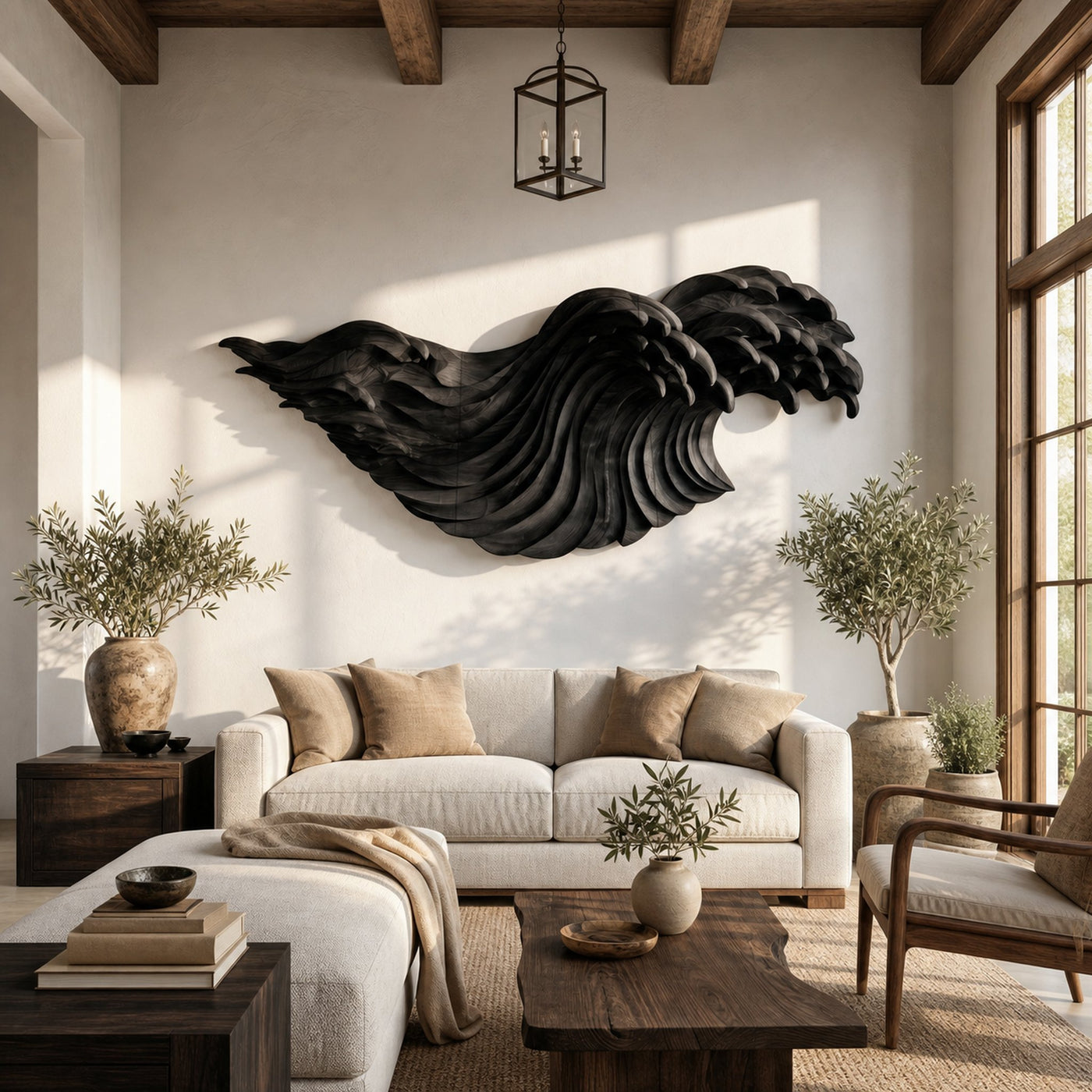 Abstract Ocean Wave Wooden Wall Art With Flowing Sculptural Design For Living Room And Bedroom - product view 4