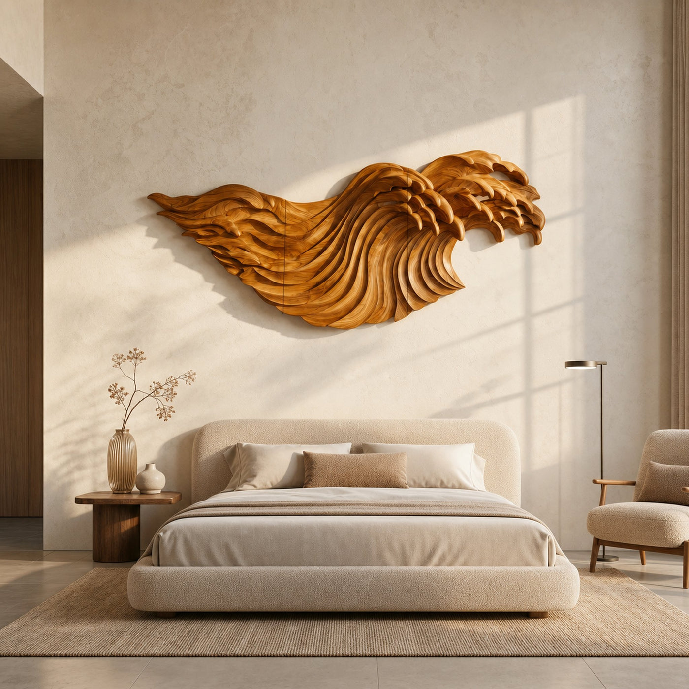 Abstract Ocean Wave Wooden Wall Art With Flowing Sculptural Design For Living Room And Bedroom - product view 6