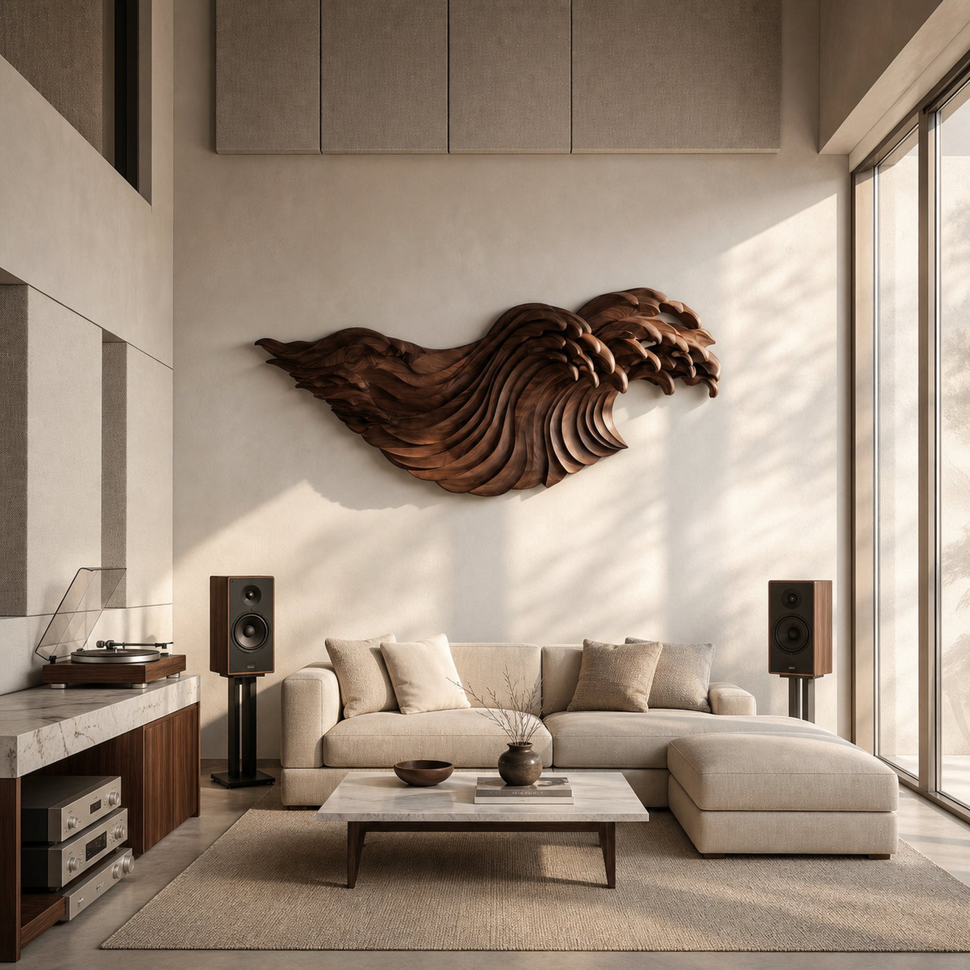Abstract Ocean Wave Wooden Wall Art With Flowing Sculptural Design For Living Room And Bedroom - product view 7