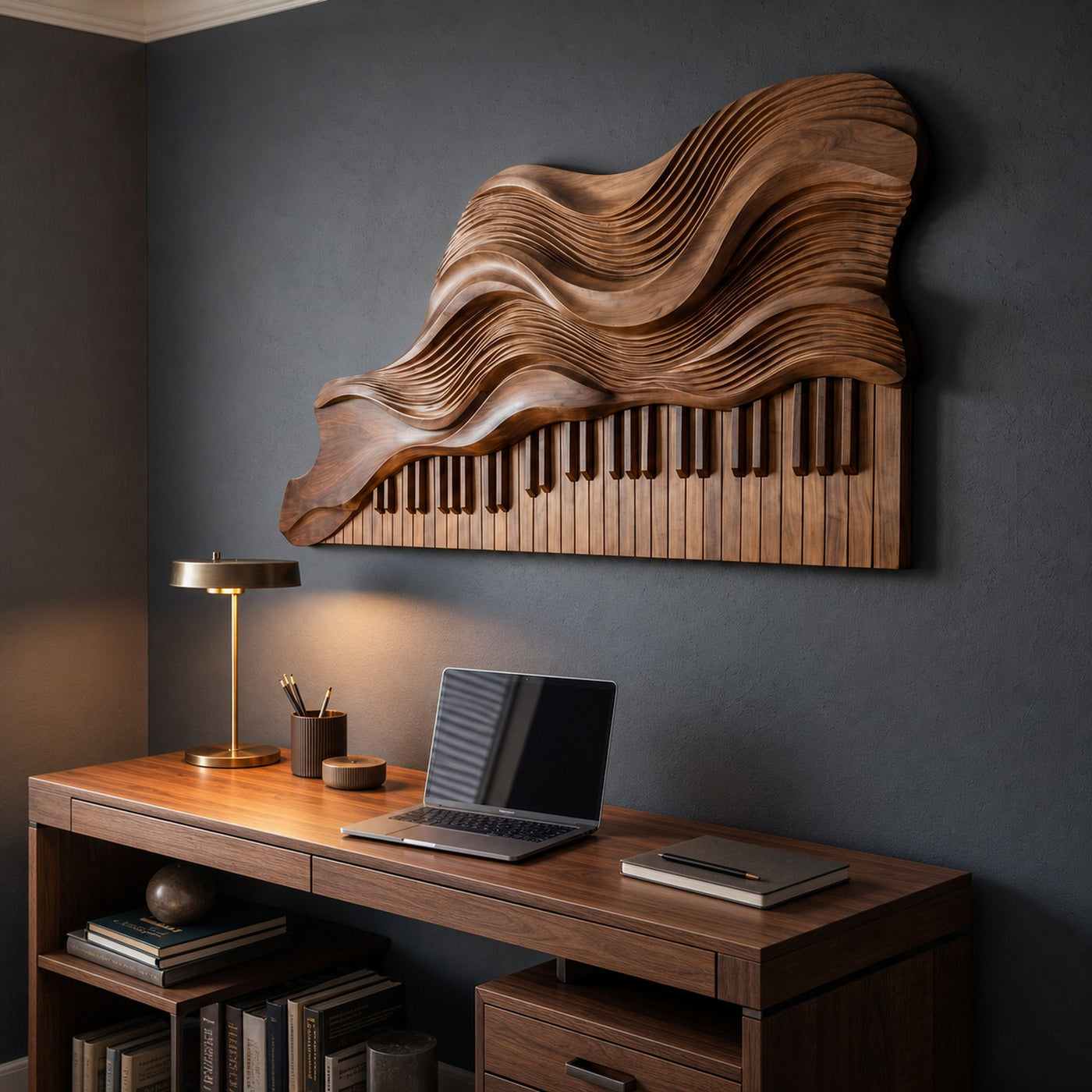 Abstract Piano Wave Wooden Wall Sculpture For Living Room - product view 2