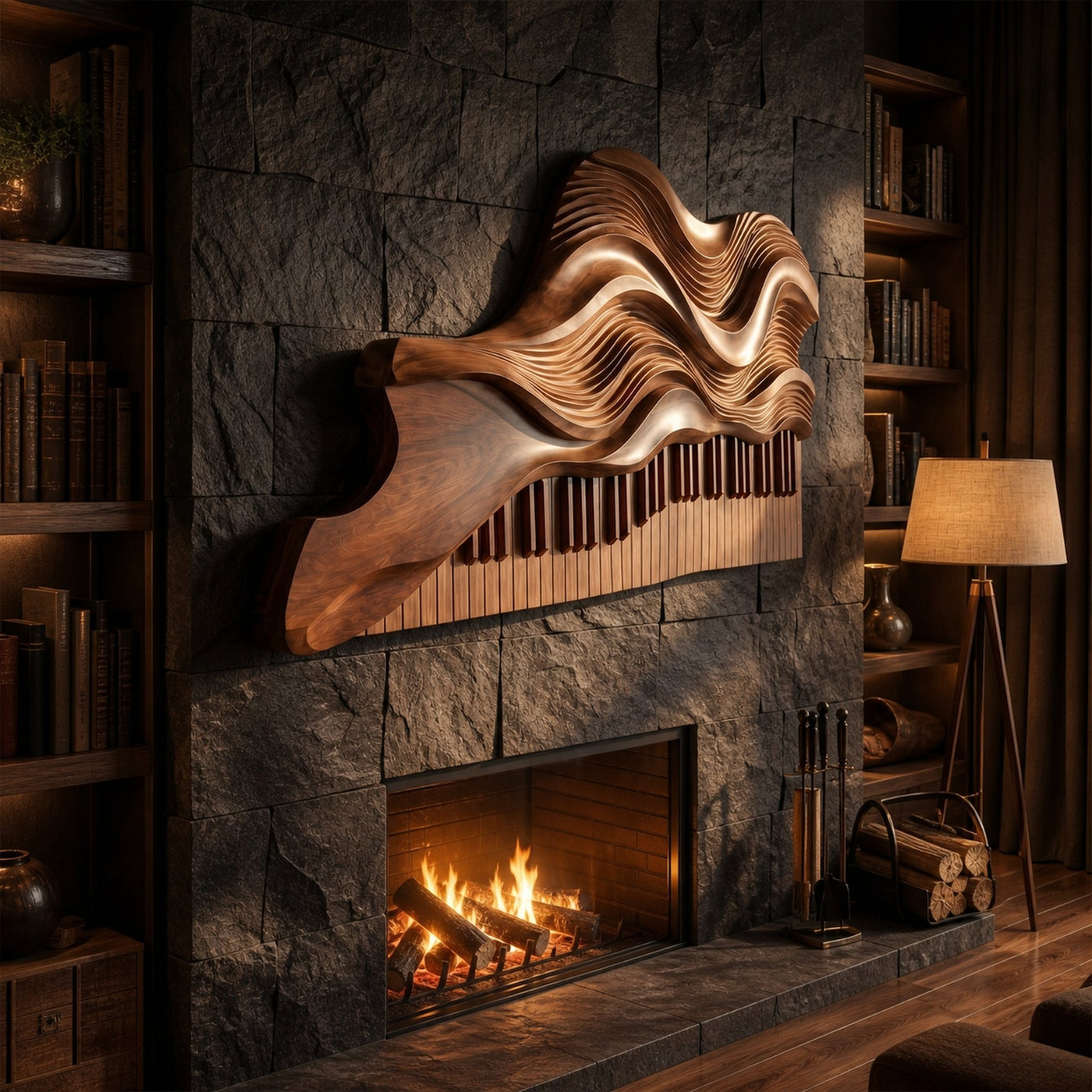 Abstract Piano Wave Wooden Wall Sculpture For Living Room - product view 3