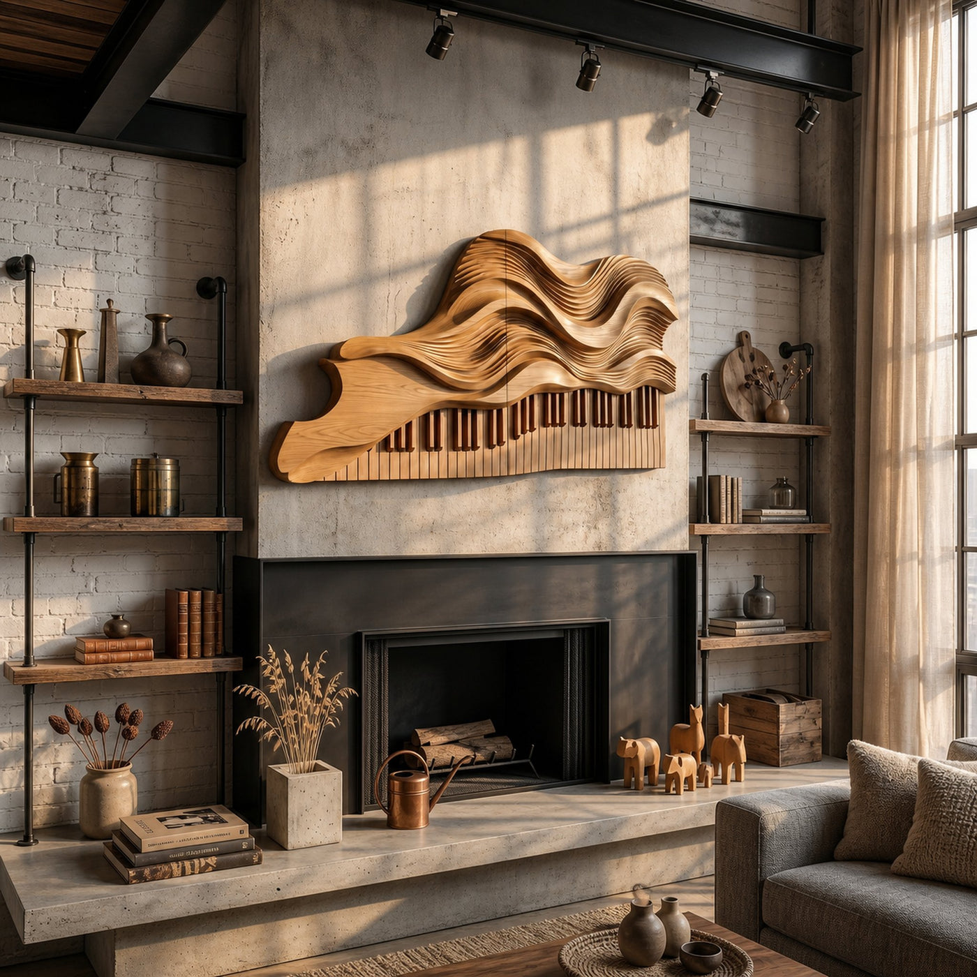 Abstract Piano Wave Wooden Wall Sculpture For Living Room - product view 5