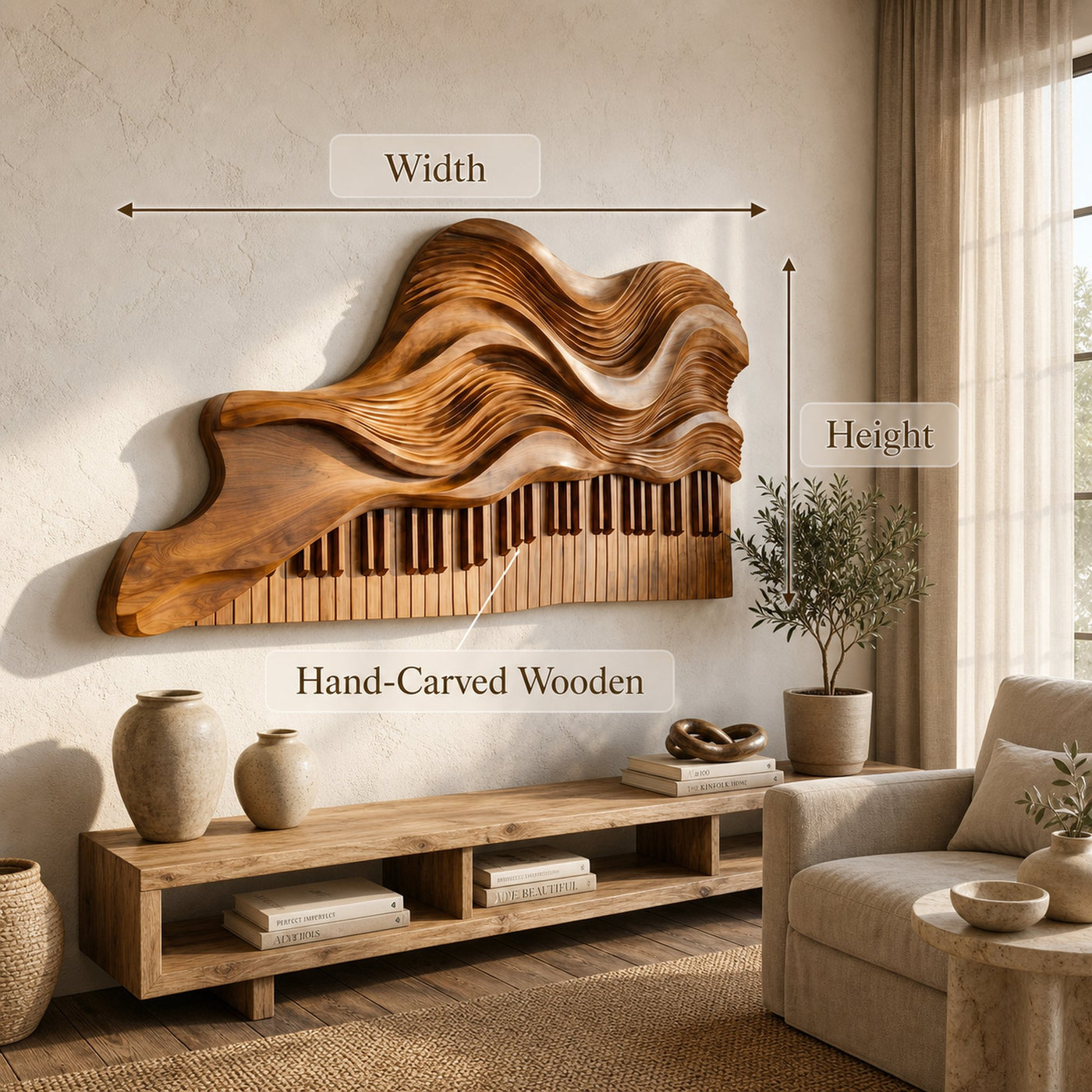 Abstract Piano Wave Wooden Wall Sculpture For Living Room - product view 8