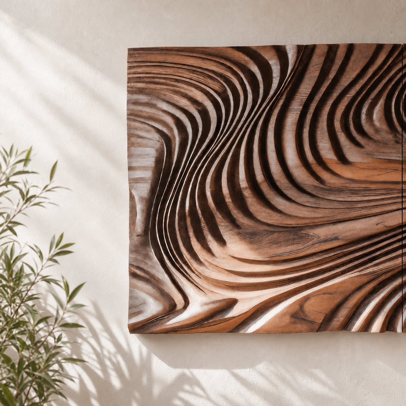 Abstract Sculptural Wood Wall Art With Carved Wave Patterns For Living Room Or Bedroom - product view 3