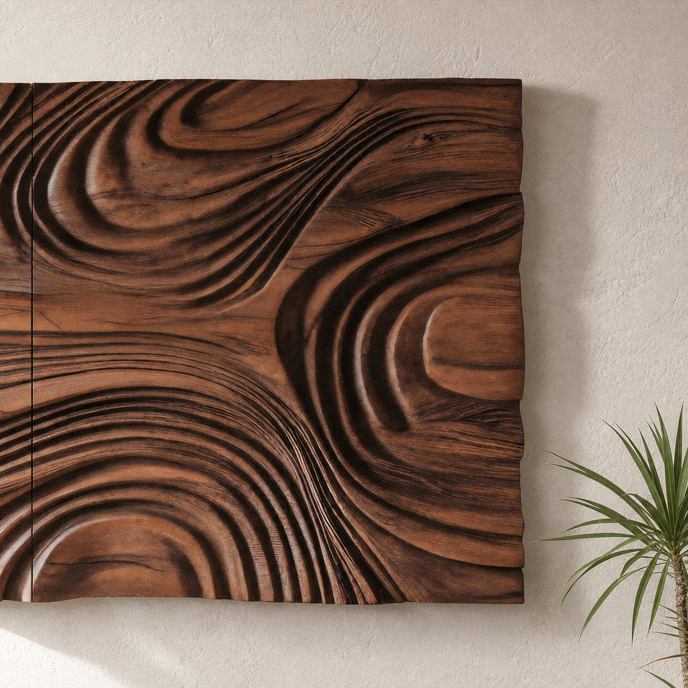 Abstract Sculptural Wood Wall Art With Carved Wave Patterns For Living Room Or Bedroom - product view 4