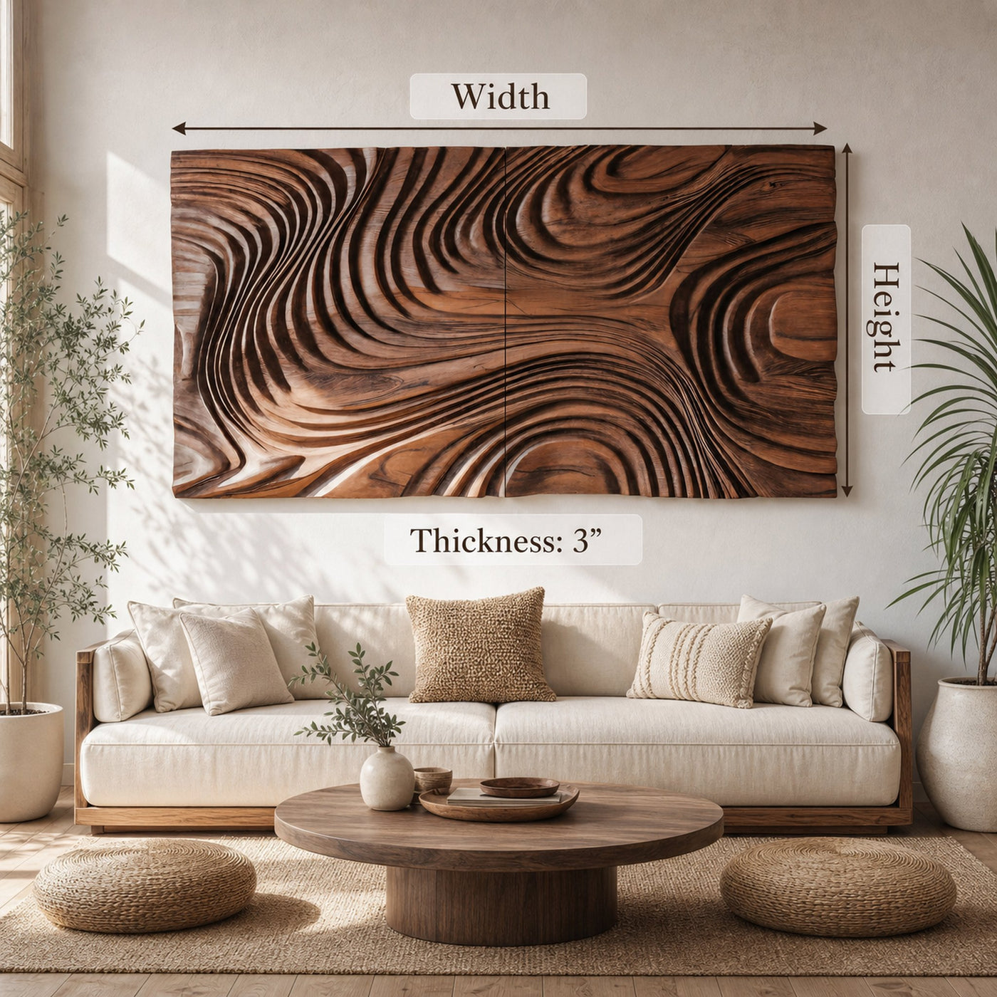 Abstract Sculptural Wood Wall Art With Carved Wave Patterns For Living Room Or Bedroom - product view 7