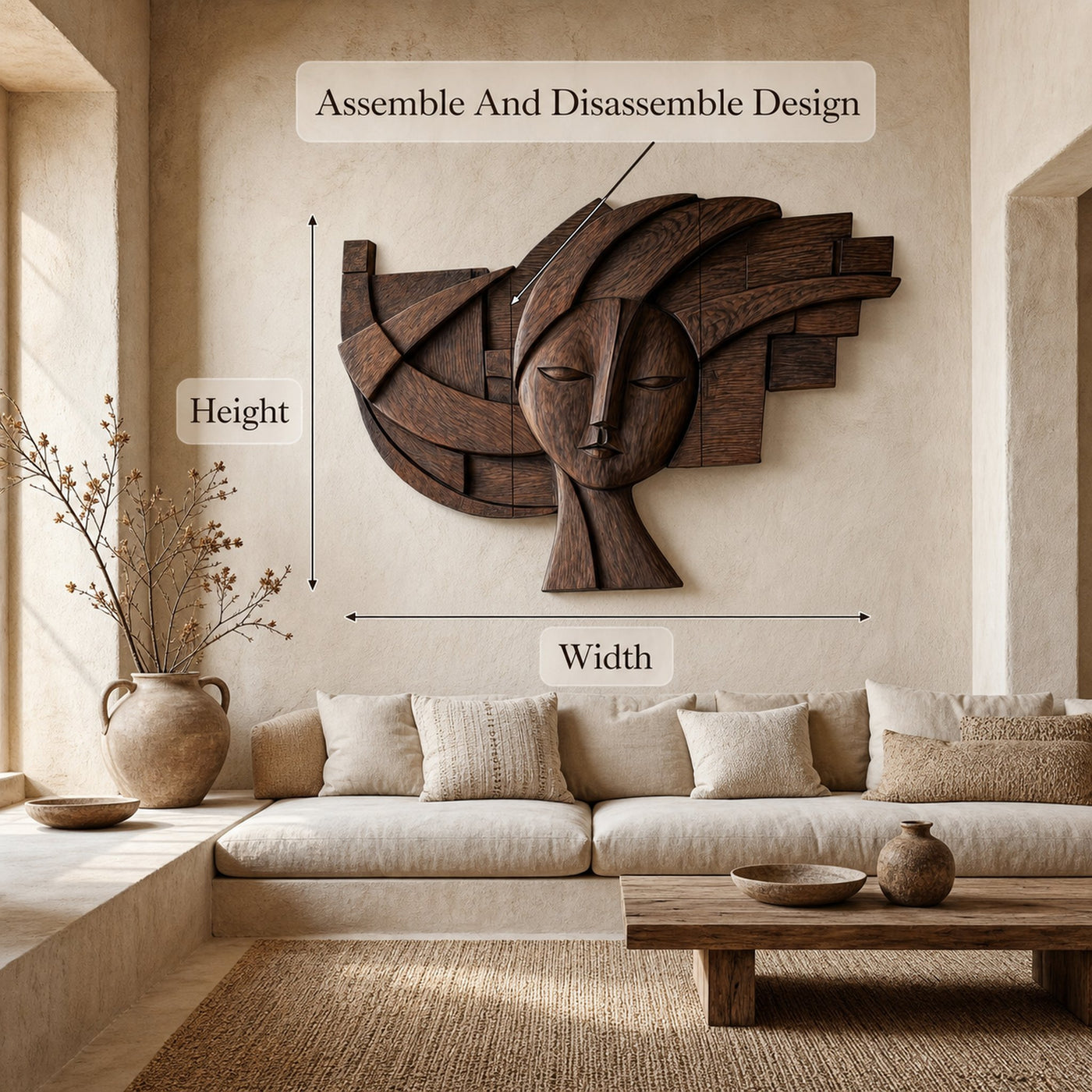 Abstract Tribal Face Wooden Wall Decor For Living Room - product view 8