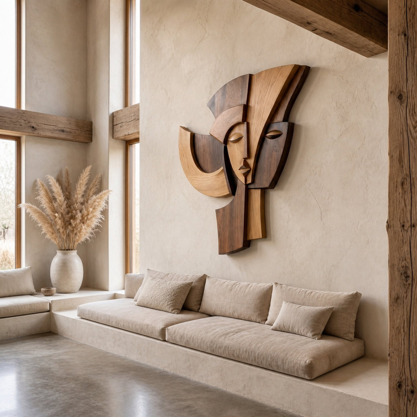 Abstract Wooden Face Wall Decor Panel For Living Room - product view 2