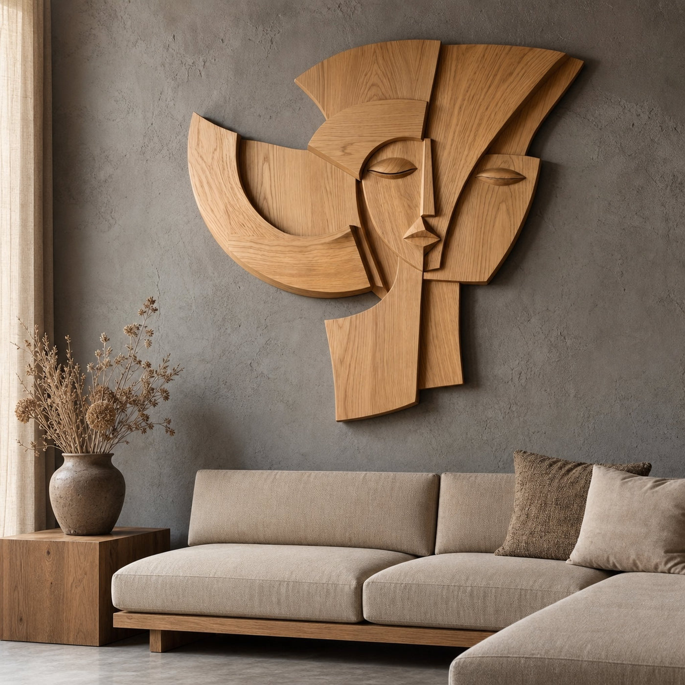 Abstract Wooden Face Wall Decor Panel For Living Room - product view 5