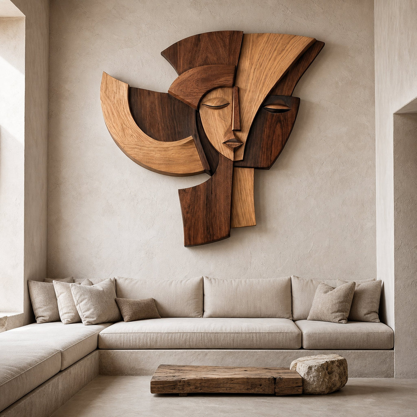 Abstract Wooden Face Wall Decor Panel For Living Room - product view 7