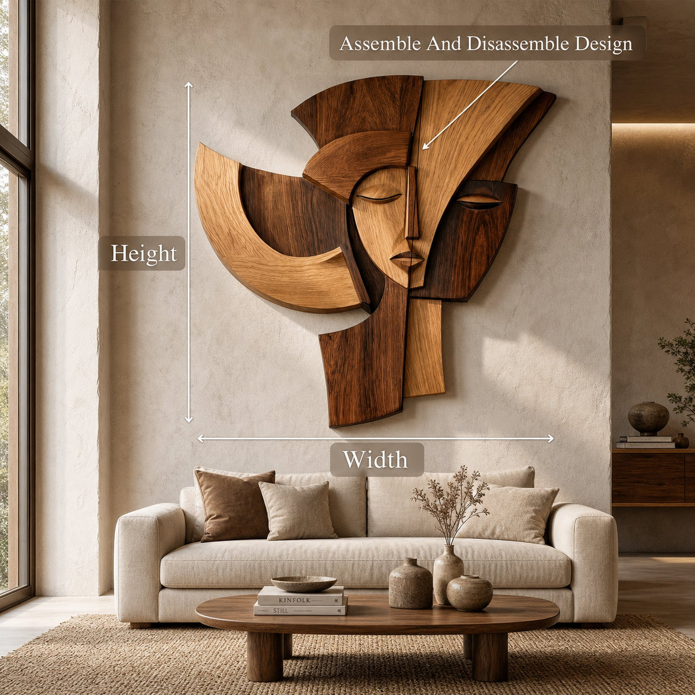 Abstract Wooden Face Wall Decor Panel For Living Room - product view 8