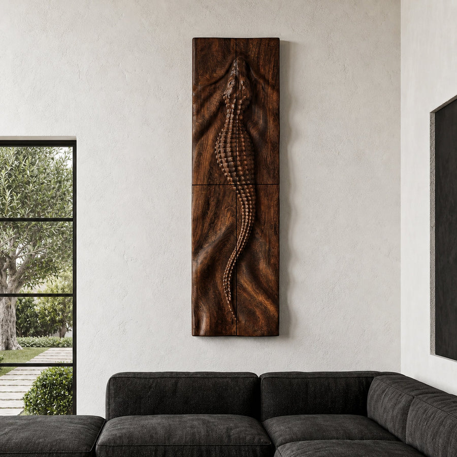 Abstract Wooden Wall Art Panel With Sculptural Organic Relief Design For Living Room And Entryway