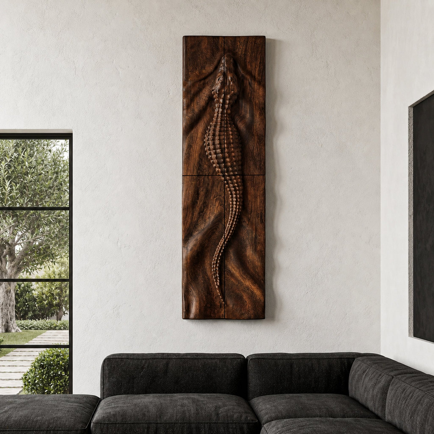 Abstract Wooden Wall Art Panel With Sculptural Organic Relief Design For Living Room And Entryway