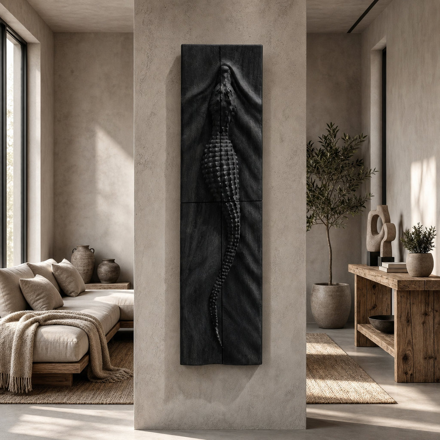 Abstract Wooden Wall Art Panel With Sculptural Organic Relief Design For Living Room And Entryway - product view 4