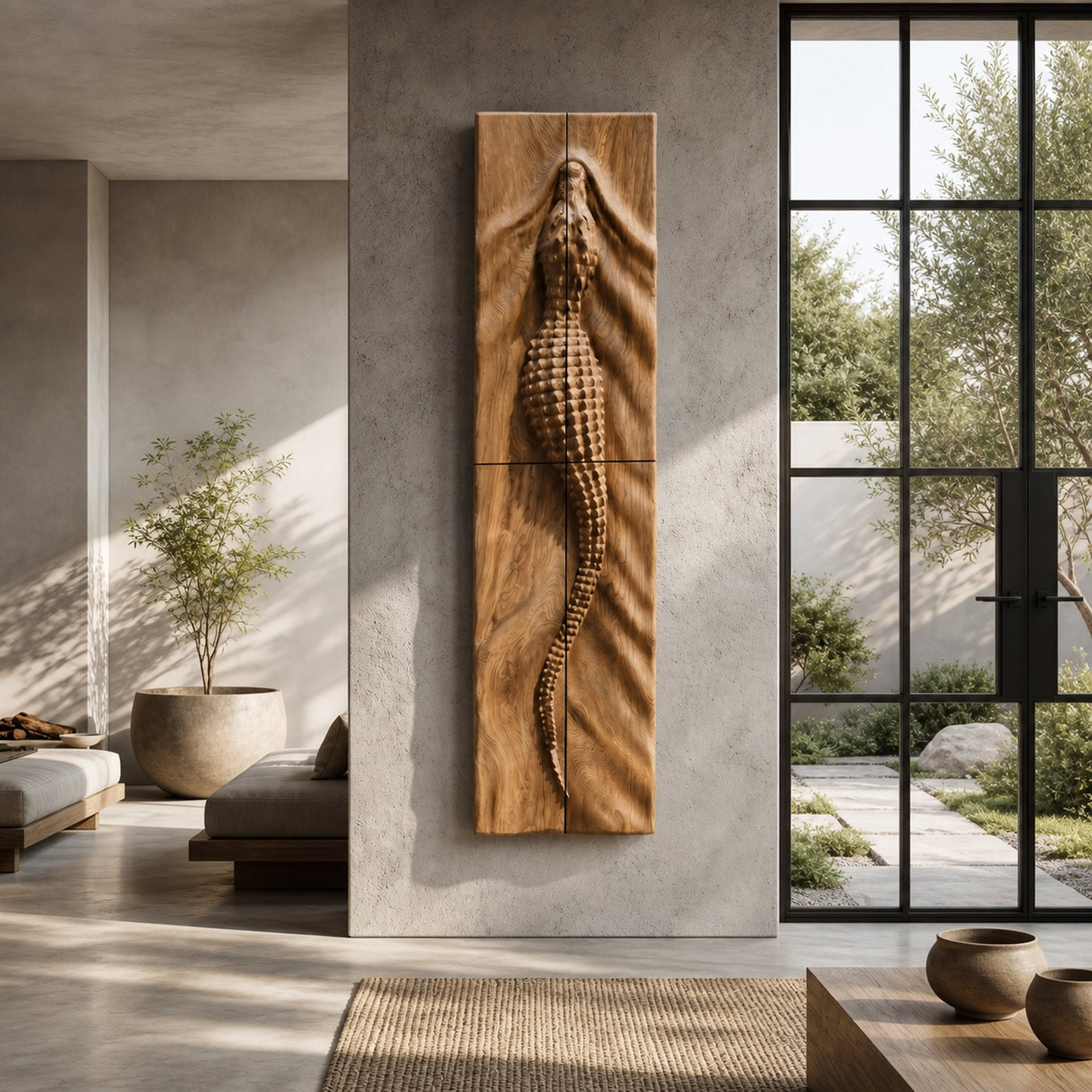 Abstract Wooden Wall Art Panel With Sculptural Organic Relief Design For Living Room And Entryway - product view 5