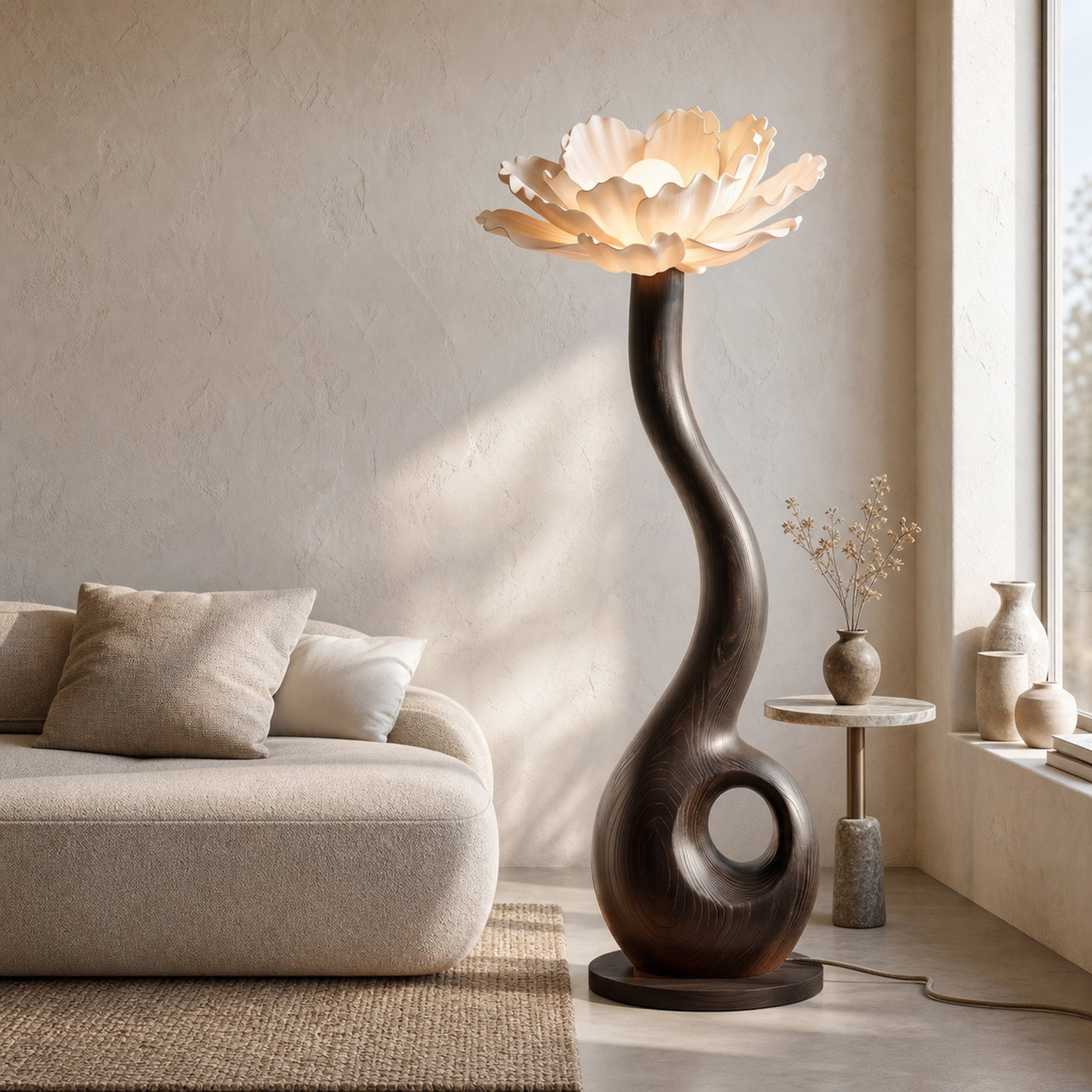 Artistic Floor Lamp With Nature Inspired Flower Design For Living Room