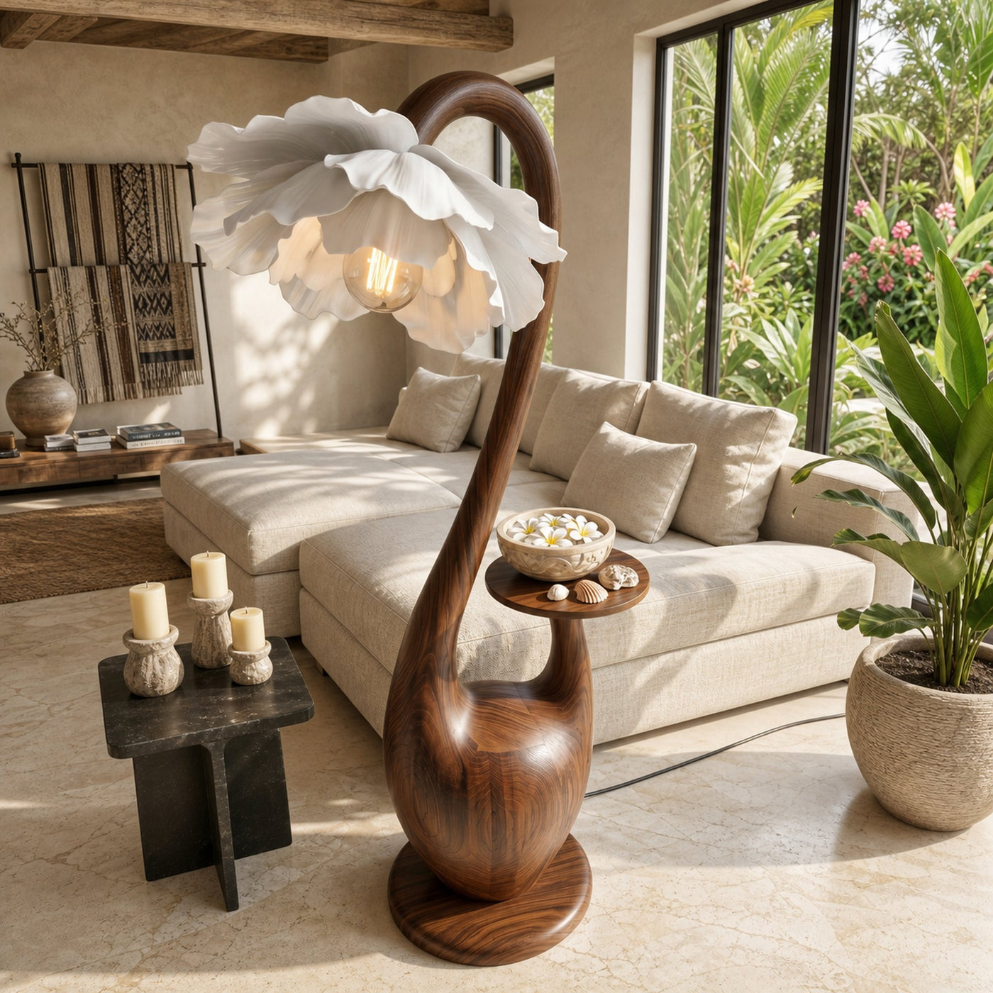 Artistic Floor Lamp With Sculptural Organic Base And Integrated Shelf For Reading Nook - product view 2