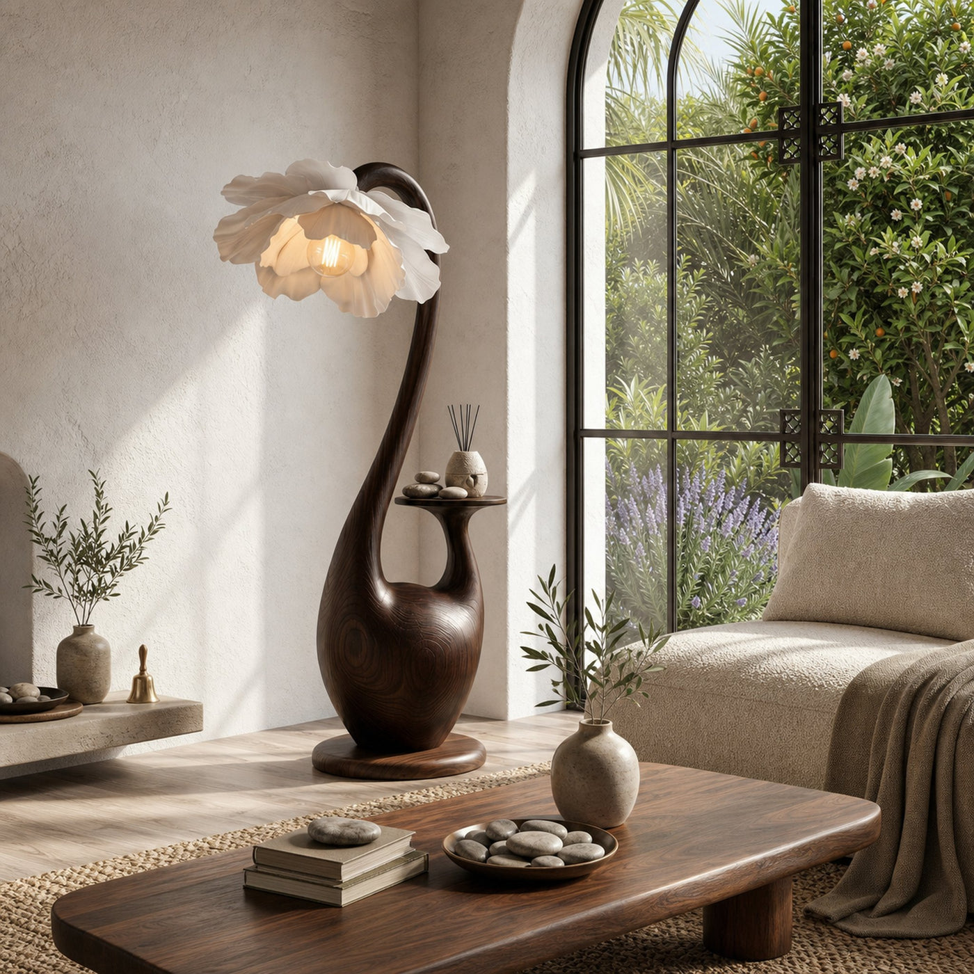 Artistic Floor Lamp With Sculptural Organic Base And Integrated Shelf For Reading Nook - product view 3