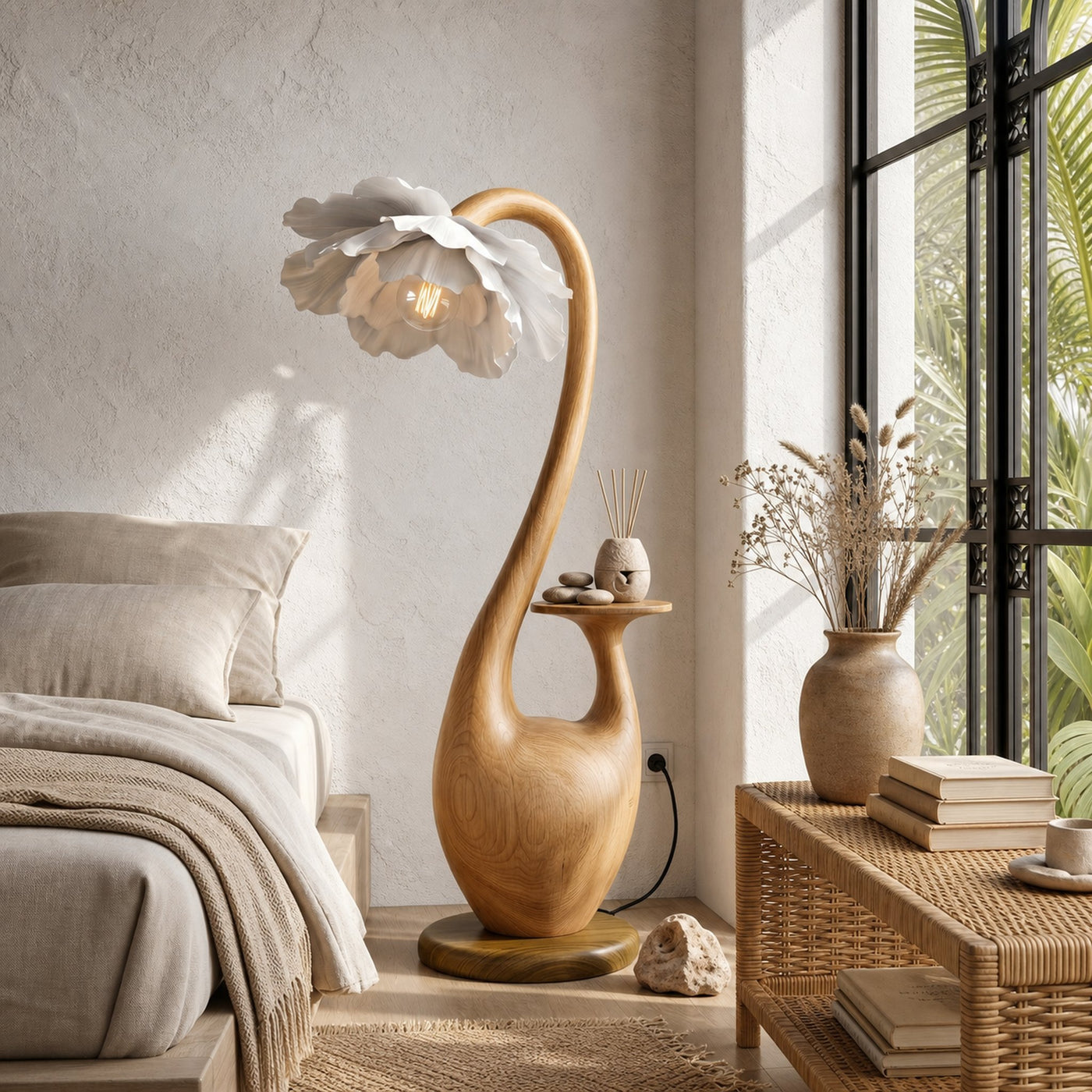 Artistic Floor Lamp With Sculptural Organic Base And Integrated Shelf For Reading Nook - product view 5