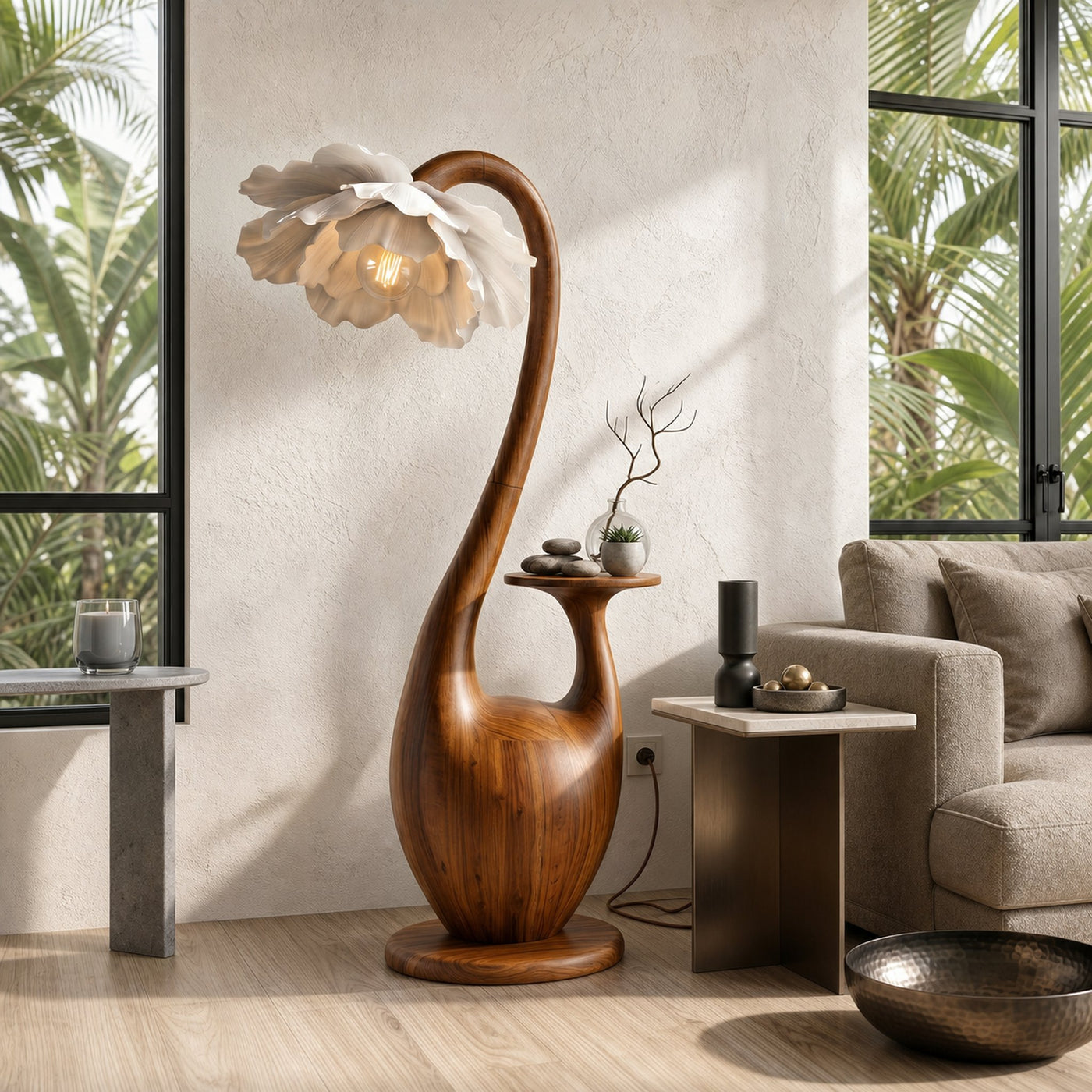 Artistic Floor Lamp With Sculptural Organic Base And Integrated Shelf For Reading Nook - product view 6