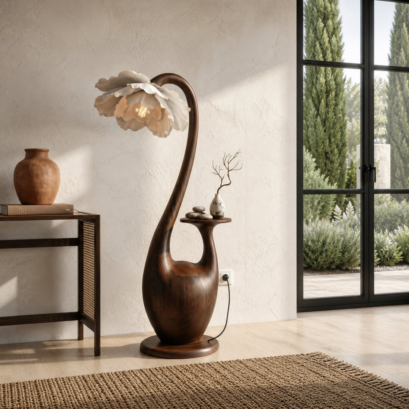 Artistic Floor Lamp With Sculptural Organic Base And Integrated Shelf For Reading Nook - product view 7