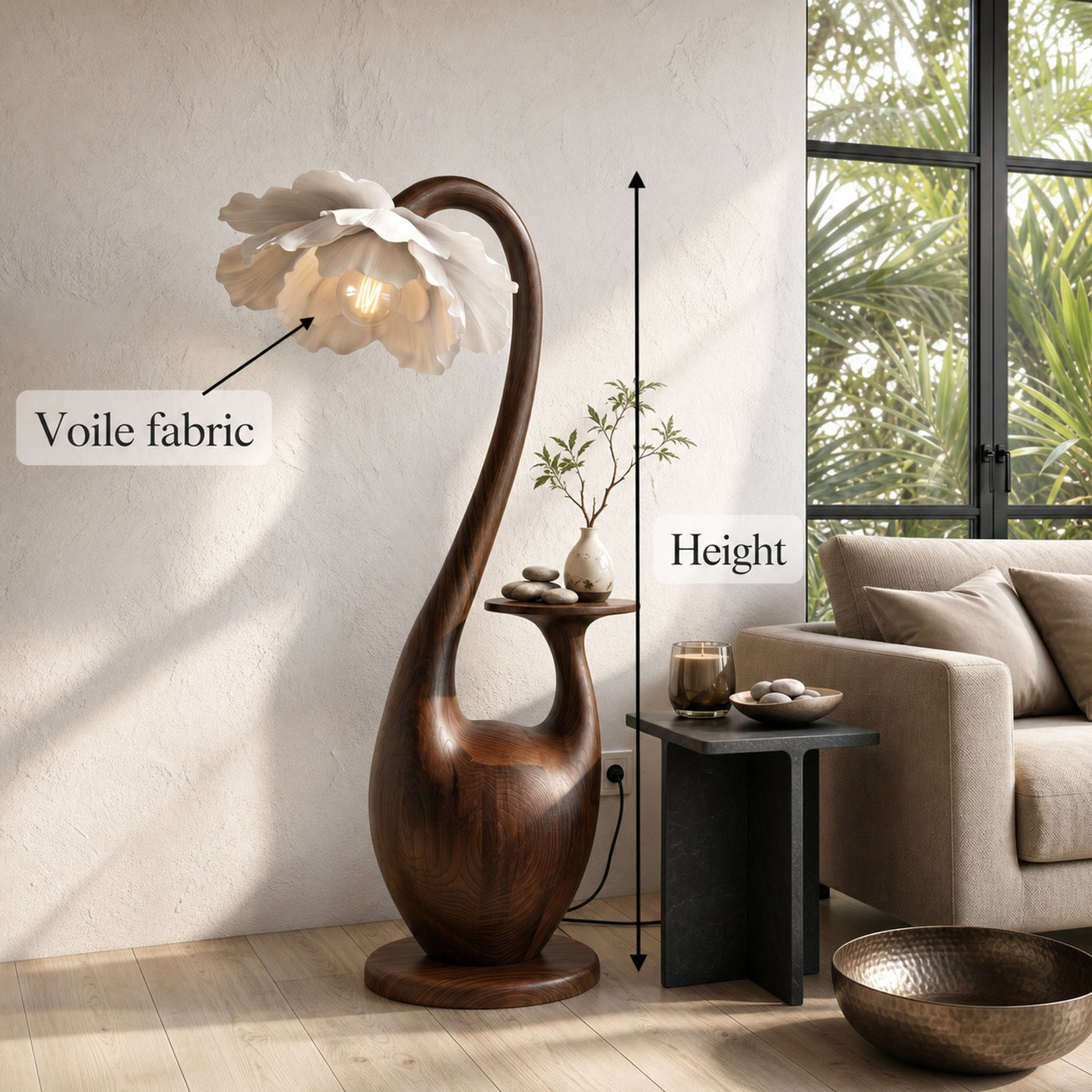 Artistic Floor Lamp With Sculptural Organic Base And Integrated Shelf For Reading Nook - product view 8
