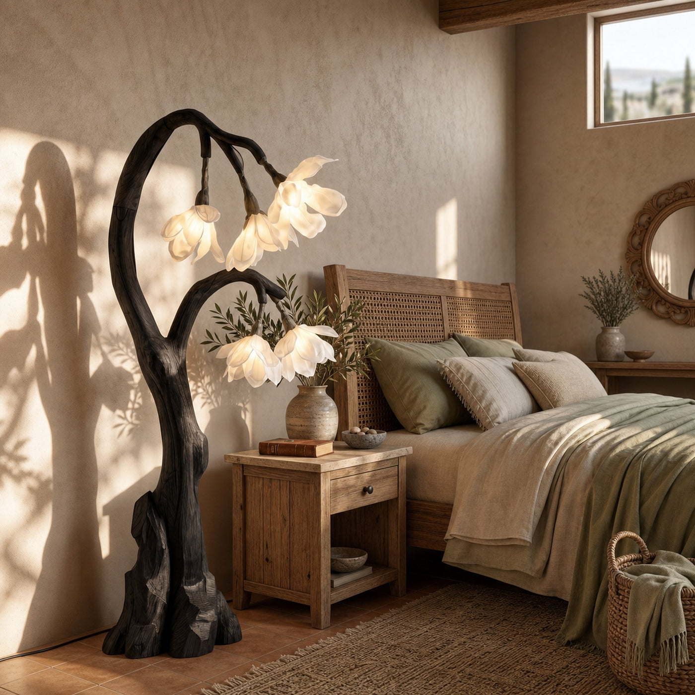 Artistic Floral Floor Lamp With Natural Wood Base For Living Room And Bedroom - product view 4