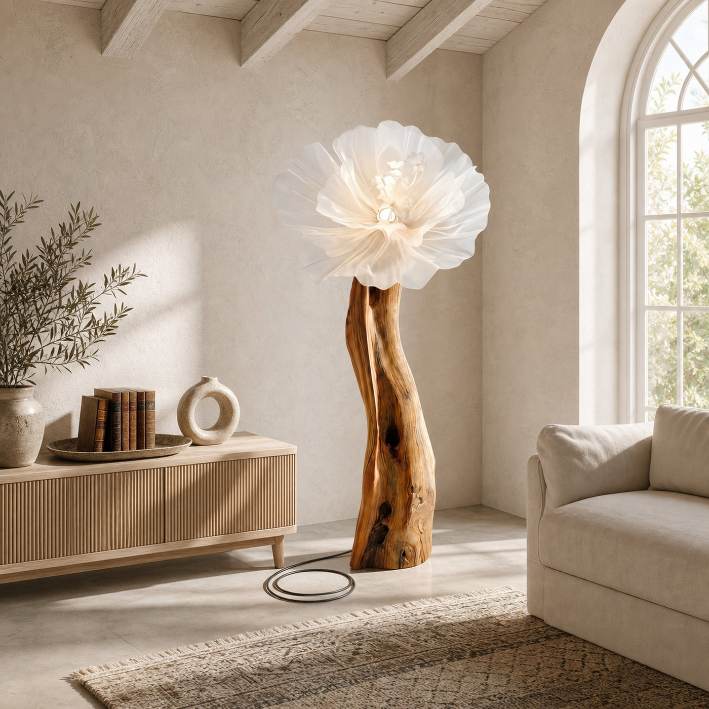 Artistic Flower Floor Lamp Sculptural Wood Base For Living Room - product view 2