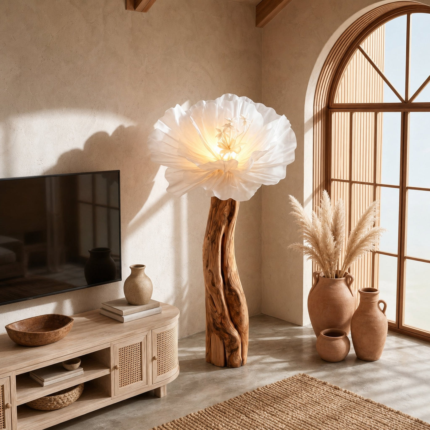 Artistic Flower Floor Lamp Sculptural Wood Base For Living Room - product view 3