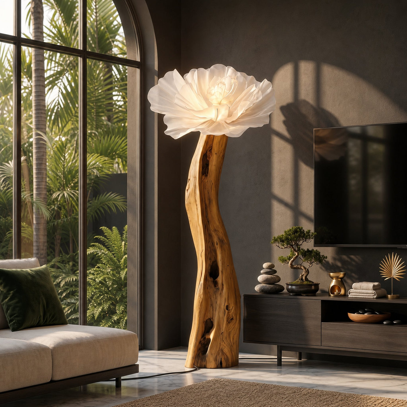 Artistic Flower Floor Lamp Sculptural Wood Base For Living Room - product view 5