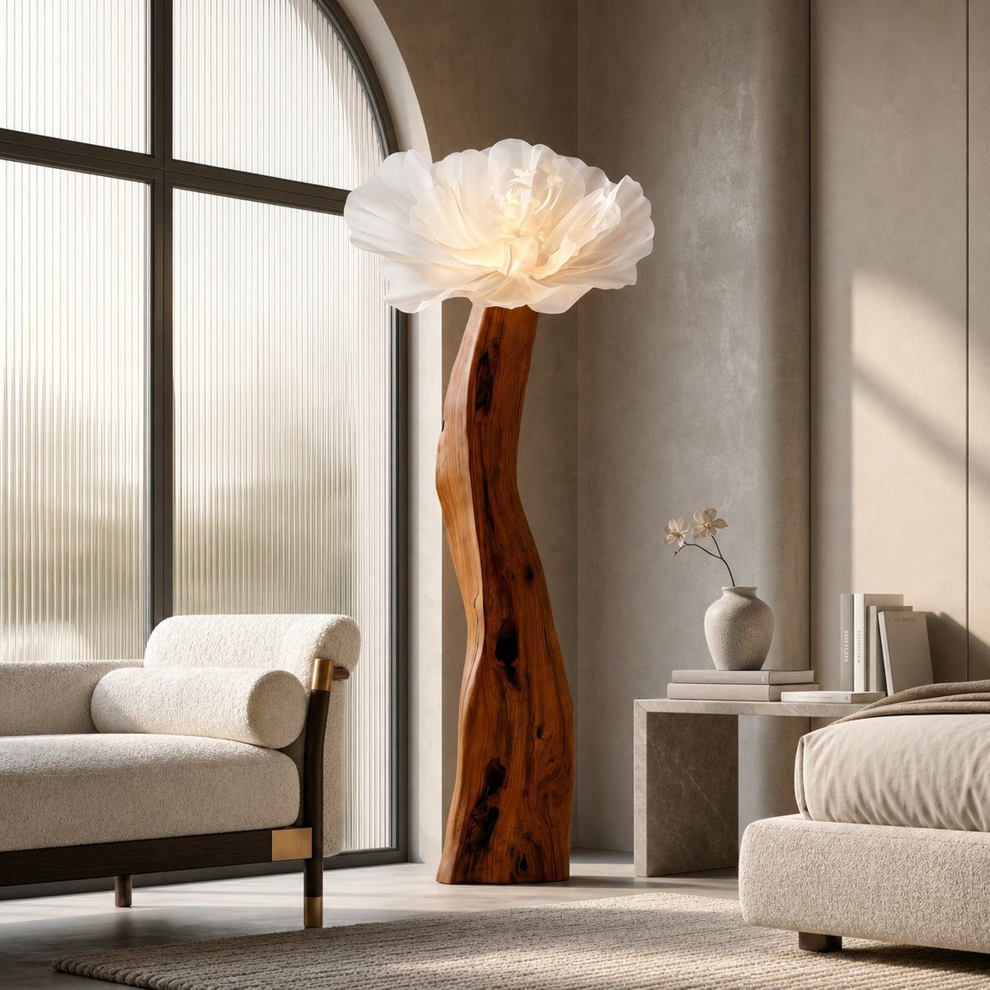 Artistic Flower Floor Lamp Sculptural Wood Base For Living Room - product view 6